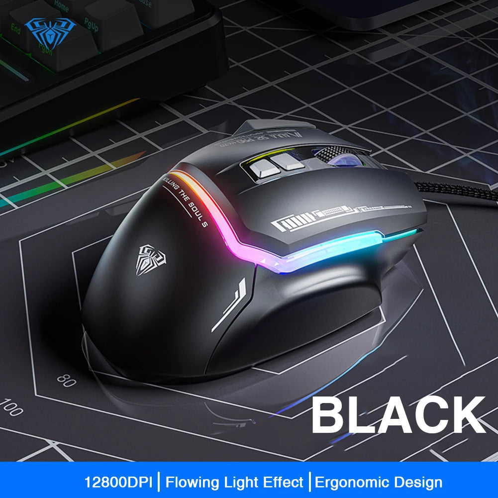 AULAD S12Pro Gaming Mouse 12800DPI 1000Hz Wired Ergonomic