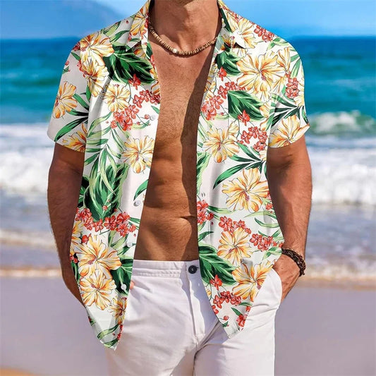 CN Guangdong Floral Print Short Sleeve Shirt For Men