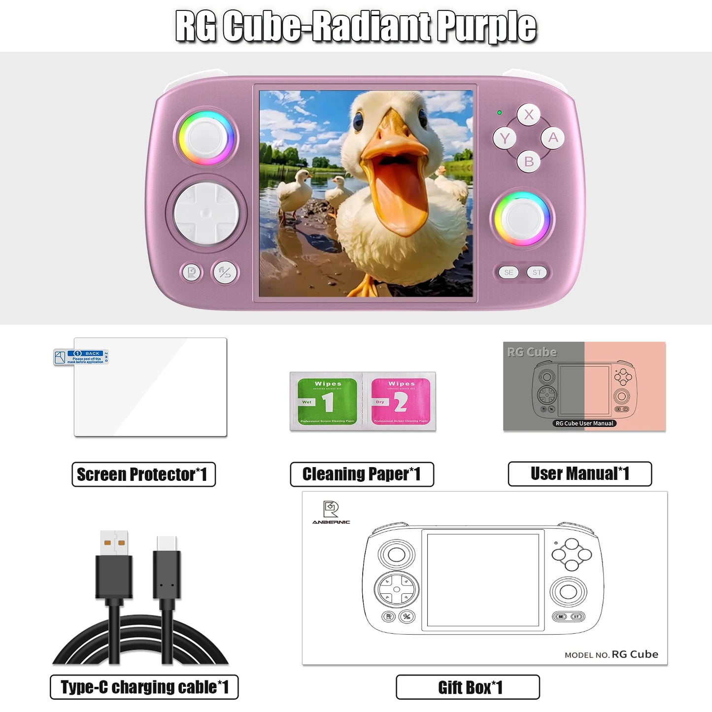 Anbernic RGCube Handheld Game Console Android RGB Lighting