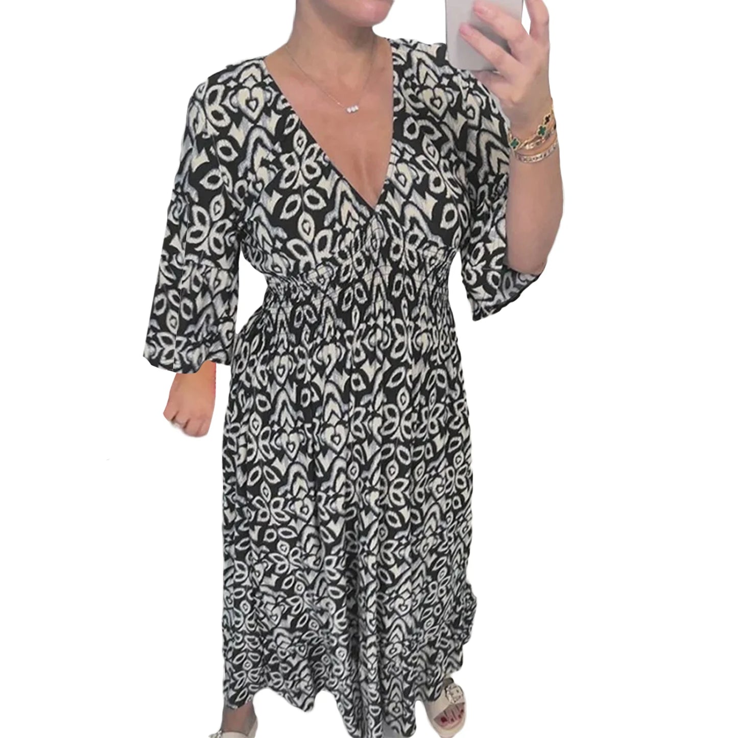 Hirigin Womens Summer Bohemian Midi Dress Floral Print
