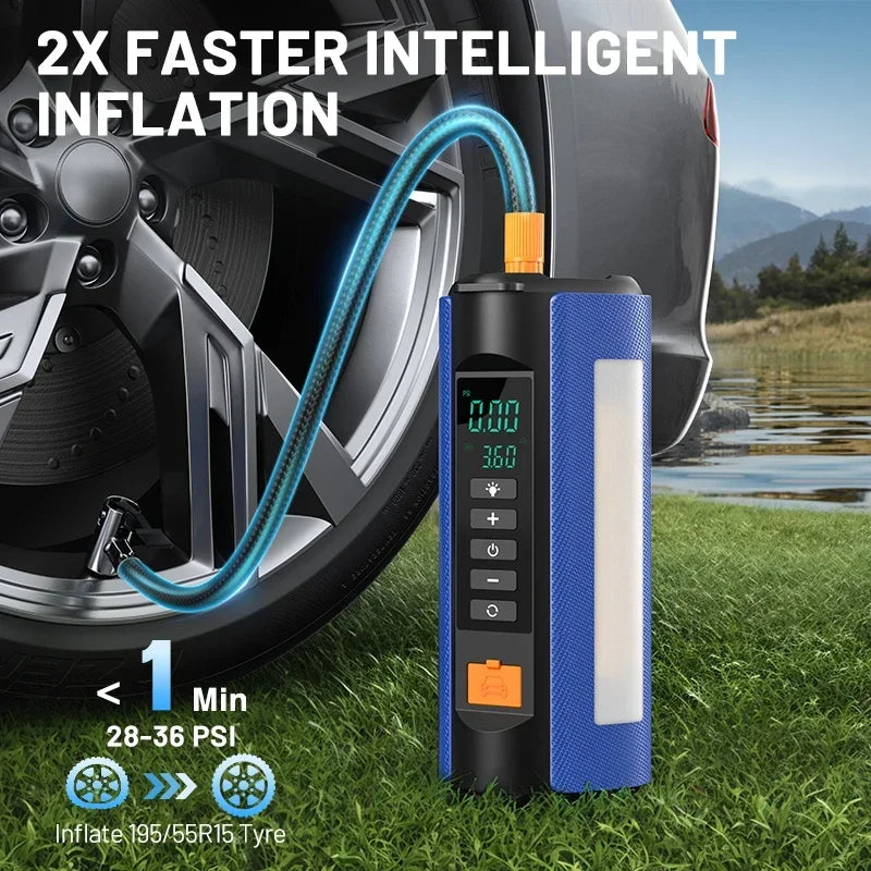BUVAYE Jump Starter Air Compressor With Power Bank LED