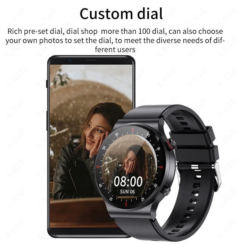 Lige ECG PPG Bluetooth Call Smart Watch AMOLED Full Touch