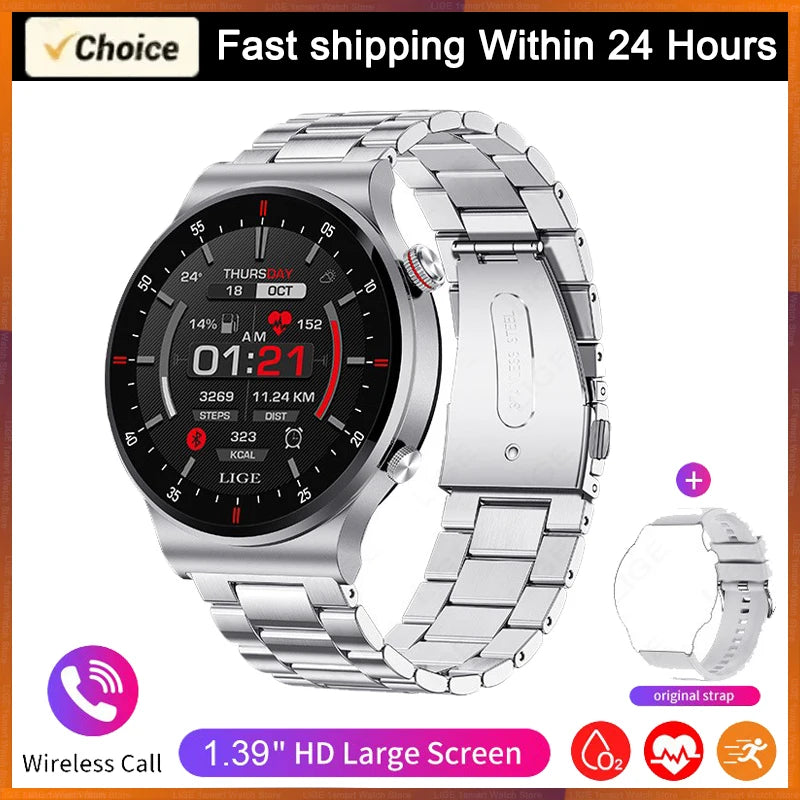 Lige ECG PPG Bluetooth Call Smart Watch AMOLED Full Touch