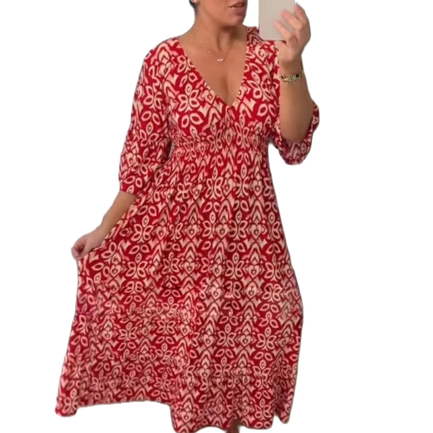 Hirigin Womens Summer Bohemian Midi Dress Floral Print